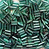 CZECH #2  2x4mm (1/16"W x 3/16"L) *Vintage* Square Hole BUGLE BEADS: Transparent Dark Teal Green S/L