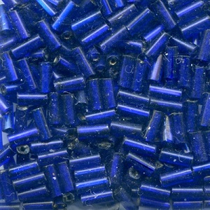 CZECH #2 (2x4.5mm) BUGLE BEADS: Transparent Cobalt Blue Silver-Lined