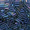 CZECH #2 (2x4mm) 1/16"W x 3/16"L *Hex Cut* BUGLE BEADS: Metallic Dark Blue AB