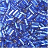 CZECH #2 (2x4.5mm) 1/16" x 3/16" BUGLE BEADS: Transparent Sapphire Blue, Silver-Lined