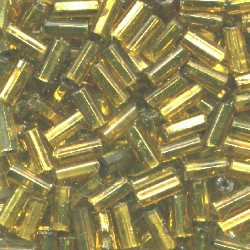 CZECH #2 (2x4mm) *Hex Cut* BUGLE BEADS: Transparent Gold Silver-Lined