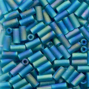 CZECH #2  (2x4mm) *Deadstock* BUGLE BEADS: Transparent Turquoise Rainbow Matte