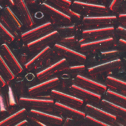 CZECH #2 (1.5x5mm) BUGLE BEADS: Transparent Dark Garnet Red Silver-Lined