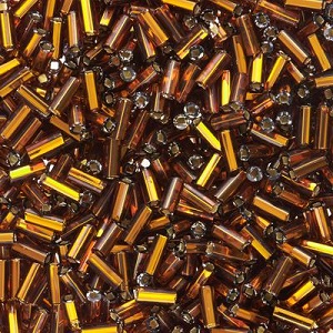 CZECH #2 (2x4.5mm) BUGLE BEADS: Transparent Dark Topaz (Brown) Silver-Lined