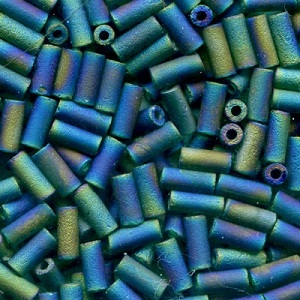 CZECH #2  (2x4mm) *Deadstock* BUGLE BEADS: Transparent Teal Rainbow Matte