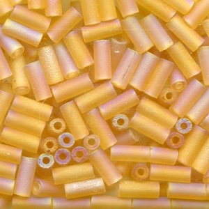 CZECH #2 (2x4mm) BUGLE BEADS: Transparent Light Topaz Matte AB