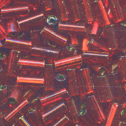 CZECH #2 (2x4mm) BUGLE BEADS: Transparent Red Silver-Lined