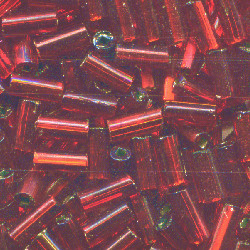 CZECH #2 (2x4mm) BUGLE BEADS: Transparent Red Silver-Lined