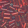 CZECH #2 (2x4mm) BUGLE BEADS: Transparent Red Silver-Lined