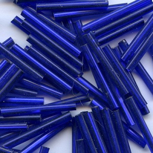 CZECH #20 3/4" (2x20mm) BUGLE BEADS: Transparent Navy Blue Silver-Lined