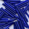 CZECH #20 3/4" (2x20mm) 1/16"W x 3/4"L BUGLE BEADS: Transparent Navy Blue Silver-Lined