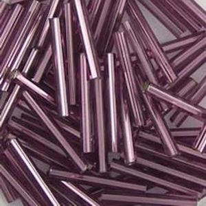 CZECH 2x20mm BUGLE BEADS: Transparent Light Amethyst Silver-Lined