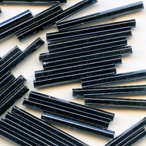 CZECH PRECIOSA® #25  1"  (2x25mm) *Hex Cut* BUGLE BEADS: Black Luster (Gunmetal, Hematite)