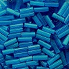 CZECH #3 1/4" (2x6-7mm) BUGLE BEADS: Transparent Montana Blue Satin