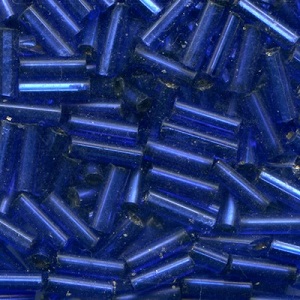 CZECH #3 1/4" (2x7mm) BUGLE BEADS: Transparent Royal Blue Silver-Lined