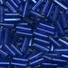 CZECH #3 1/4" (2x7mm) BUGLE BEADS: Transparent Royal Blue Silver-Lined