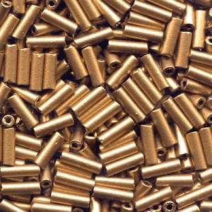 CZECH PRECIOSA® #3 (2x7mm) BUGLE BEADS: Gold Metallic Matte #0171