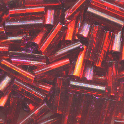 CZECH #3 (2x6mm) *Hex Cut* BUGLE BEADS: Transparent Red Silver-Lined