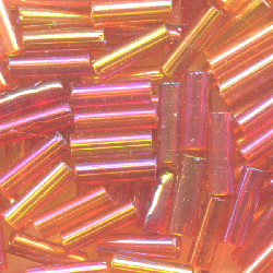 CZECH #3 (2x6mm) BUGLE BEADS: Transparent Dark Orange AB