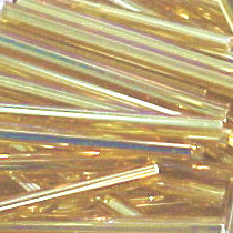 CZECH #30 (2x30mm) BUGLE BEADS: Transparent Gold Silver-Lined