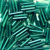 CZECH #5 2x11mm (1/16"W x 7/16"L) *Vintage* Square Hole BUGLE BEADS: Transparent Dark Teal Green S/L