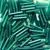 CZECH #5 2x11mm (1/16"W x 7/16"L) *Vintage* Square Hole BUGLE BEADS: Transparent Dark Teal Green S/L