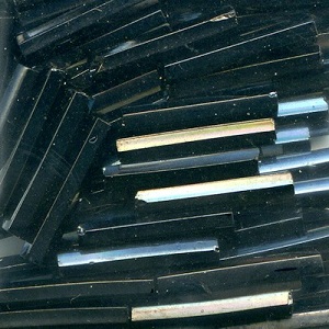 Vintage CZECH #5 (2x12mm) *Hex Cut* BUGLE BEADS: Black Luster (Gunmetal, Hematite)