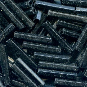 Vintage CZECH #5 (2x11mm) *Hex Cut* BUGLE BEADS: Frosted Black (Matte)