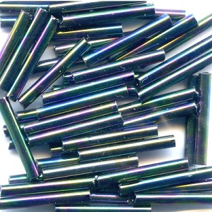 Mill Hill® #G90374 (Japanese) 1.9x15mm BUGLE BEADS: Black (Indigo Blue) Rainbow