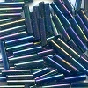 MILL HILL #G80374 (Japanese) 1.9x2mm 1/16"W x 3/8"L BUGLE BEADS: Black (Indigo Blue) Rainbow