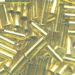 MATSUNO DYNA-MITES® #2 (2x6mm) BUGLE BEADS: Transparent Light Gold Silver-Lined