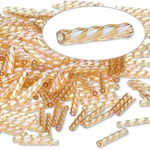 MATSUNO DYNA-MITES® #4 (2x12mm) *Twisted* BUGLE BEADS: Transparent Light Gold Rainbow