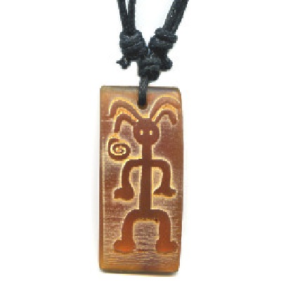 15x35mm Embossed Horn PETROGLYPH MAN Pendant Necklace/Focal Bead - with Cord