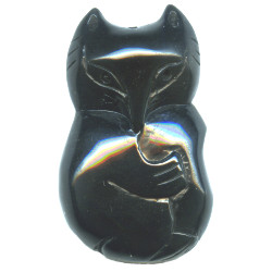 25x40mm Black Obsidian FOX Animal Fetish Pendant/Focal Bead