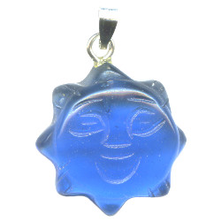 18mm Cobalt Blue Quartz (Manmade) SUN FACE Charm/Pendant Bead - With Loop & Bail