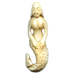 18x58mm 3-D Carved Bone MERMAID Pendant/Focal Bead