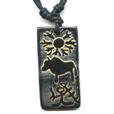 17x37mm Embossed Bone PETROGLYPH BUFFALO Pendant Necklace/Focal Bead - with Cord