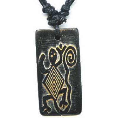 17x36mm Embossed Bone PETROGLYPH LIZARD Pendant Necklace/Focal Bead - with Cord