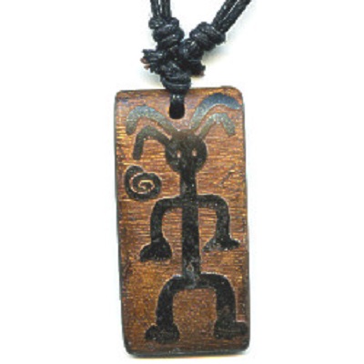 17x36mm Embossed Bone PETROGLYPH MAN Pendant Necklace/Focal Bead - with Cord