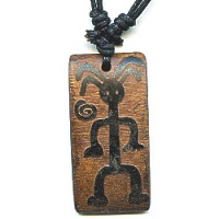 17x36mm Embossed Bone PETROGLYPH MAN Pendant Necklace/Focal Bead - with Cord