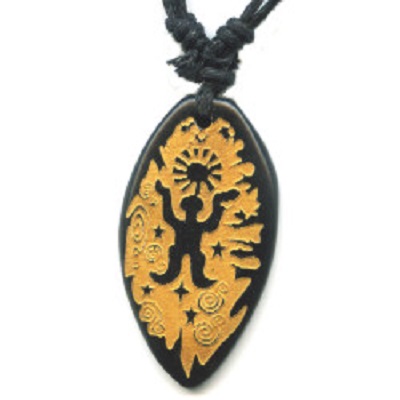 18x37mm Embossed Bone PETROGLYPH MAN Pendant Necklace/Focal Bead - with Cord