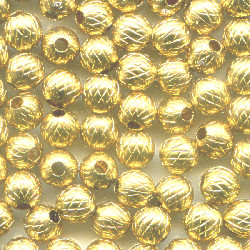 4mm Hollow Brass Diamond Cut ROUND Beads