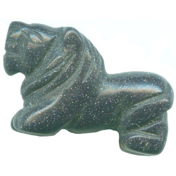 16x22mm Blue Goldstone LION Animal Fetish Bead