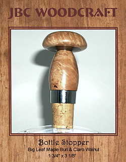 Big Leaf Maple Burl & Claro Walnut Classic Cork Wine Bottle Stopper ~ JBC Woodcraft®