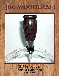 Kingwood & Claro Walnut Chrome Finish Wine Bottle Stopper ~ JBC Woodcraft®