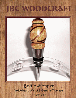 Segmented Yellowheart, Walnut & Genuine Tigereye Chrome Finish Wine Bottle Stopper ~ JBC Woodcraft®
