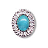 3/4" Silvertone Rhinestone & Faux Turquoise (Loop-Back) Oval *Seneca* CONCHO BUTTON CLOSURES