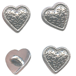 15mm Silvertone Acrylic(Loop-Back) Western Heart BUTTONS