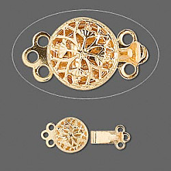 9mm Gold Plated Filigree Round 3-Strand BOX CLASP