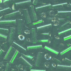 1/16" x 3/16" (4mm) BUGLE BEADS: Trans. Dk. Green S/L